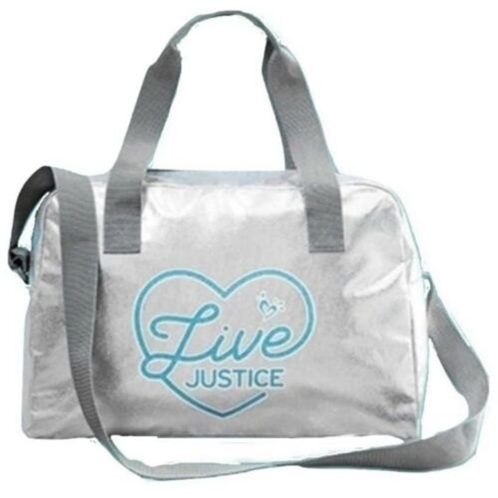 NWOT JUSTICE LIVE  Silver‎ Duffel Tote Bag Gymnastics Dance Cheer Girl